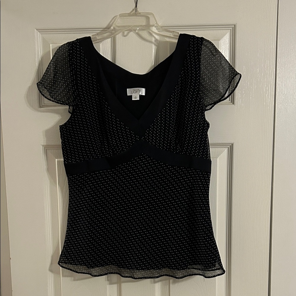 LOFT Navy Sheer Polka Dot Blouse